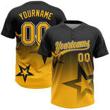 Custom Black Gold-White Gradient Style Twinkle Star Two-Button Unisex Softball Jersey