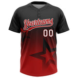 Custom Black Red-White Gradient Style Twinkle Star Two-Button Unisex Softball Jersey