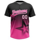 Custom Black Pink-White Gradient Style Twinkle Star Two-Button Unisex Softball Jersey