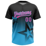 Custom Black Pink-Sky Blue Gradient Style Twinkle Star Two-Button Unisex Softball Jersey