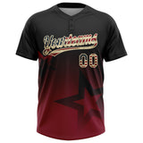 Custom Black Vintage USA Flag Crimson-Cream Gradient Style Twinkle Star Two-Button Unisex Softball Jersey