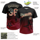Custom Black Vintage USA Flag Crimson-Cream Gradient Style Twinkle Star Two-Button Unisex Softball Jersey