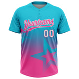 Custom Lakes Blue Pink-White Gradient Style Twinkle Star Two-Button Unisex Softball Jersey