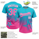 Custom Lakes Blue Pink-White Gradient Style Twinkle Star Two-Button Unisex Softball Jersey