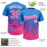 Custom Electric Blue Pink-White Gradient Style Twinkle Star Two-Button Unisex Softball Jersey