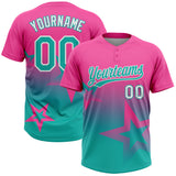 Custom Pink Aqua-White Gradient Style Twinkle Star Two-Button Unisex Softball Jersey