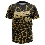 Custom Black Old Gold-White 3D Pattern Design Abstract Network Crackle Two-Button Unisex Softball Jersey