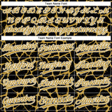 Custom Black Old Gold-White 3D Pattern Design Abstract Network Crackle Two-Button Unisex Softball Jersey