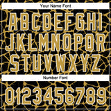 Custom Black Old Gold-White 3D Pattern Design Abstract Network Crackle Two-Button Unisex Softball Jersey