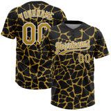 Custom Black Old Gold-White 3D Pattern Design Abstract Network Crackle Two-Button Unisex Softball Jersey