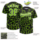 Custom Black Neon Green-White 3D Pattern Design Abstract Network Crackle Two-Button Unisex Softball Jersey