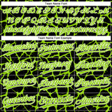 Custom Black Neon Green-White 3D Pattern Design Abstract Network Crackle Two-Button Unisex Softball Jersey