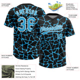 Custom Black Sky Blue-White 3D Pattern Design Abstract Network Crackle Two-Button Unisex Softball Jersey