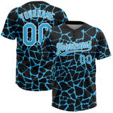 Custom Black Sky Blue-White 3D Pattern Design Abstract Network Crackle Two-Button Unisex Softball Jersey