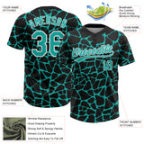 Custom Black Aqua-White 3D Pattern Design Abstract Network Crackle Two-Button Unisex Softball Jersey