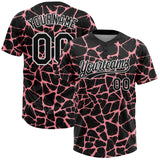 Custom Black Medium Pink-White 3D Pattern Design Abstract Network Crackle Two-Button Unisex Softball Jersey