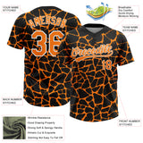 Custom Black Bay Orange-White 3D Pattern Design Abstract Network Crackle Two-Button Unisex Softball Jersey