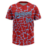 Custom Red Light Blue-Black 3D Pattern Design Abstract Network Crackle Two-Button Unisex Softball Jersey
