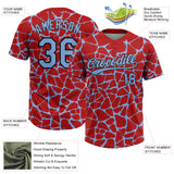 Custom Red Light Blue-Black 3D Pattern Design Abstract Network Crackle Two-Button Unisex Softball Jersey