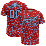 Custom Red Light Blue-Black 3D Pattern Design Abstract Network Crackle Two-Button Unisex Softball Jersey