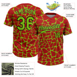 Custom Red Neon Green-Black 3D Pattern Design Abstract Network Crackle Two-Button Unisex Softball Jersey