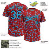 Custom Red Sky Blue-Black 3D Pattern Design Abstract Network Crackle Two-Button Unisex Softball Jersey