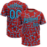 Custom Red Sky Blue-Black 3D Pattern Design Abstract Network Crackle Two-Button Unisex Softball Jersey