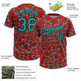 Custom Red Aqua-Black 3D Pattern Design Abstract Network Crackle Two-Button Unisex Softball Jersey