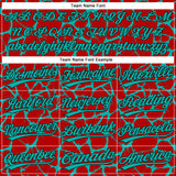 Custom Red Aqua-Black 3D Pattern Design Abstract Network Crackle Two-Button Unisex Softball Jersey