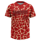 Custom Red Cream-Black 3D Pattern Design Abstract Network Crackle Two-Button Unisex Softball Jersey