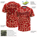 Custom Red Cream-Black 3D Pattern Design Abstract Network Crackle Two-Button Unisex Softball Jersey