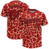 Custom Red Cream-Black 3D Pattern Design Abstract Network Crackle Two-Button Unisex Softball Jersey
