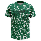 Custom Kelly Green Black-White 3D Pattern Design Abstract Network Crackle Two-Button Unisex Softball Jersey