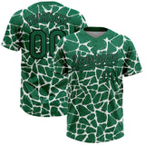 Custom Kelly Green Black-White 3D Pattern Design Abstract Network Crackle Two-Button Unisex Softball Jersey