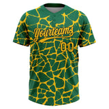 Custom Kelly Green Yellow-Black 3D Pattern Design Abstract Network Crackle Two-Button Unisex Softball Jersey