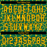 Custom Kelly Green Yellow-Black 3D Pattern Design Abstract Network Crackle Two-Button Unisex Softball Jersey