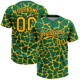Custom Kelly Green Yellow-Black 3D Pattern Design Abstract Network Crackle Two-Button Unisex Softball Jersey