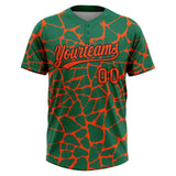 Custom Kelly Green Orange-Black 3D Pattern Design Abstract Network Crackle Two-Button Unisex Softball Jersey