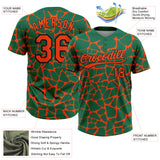 Custom Kelly Green Orange-Black 3D Pattern Design Abstract Network Crackle Two-Button Unisex Softball Jersey