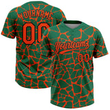 Custom Kelly Green Orange-Black 3D Pattern Design Abstract Network Crackle Two-Button Unisex Softball Jersey