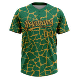 Custom Kelly Green Old Gold-Black 3D Pattern Design Abstract Network Crackle Two-Button Unisex Softball Jersey