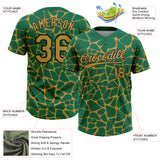 Custom Kelly Green Old Gold-Black 3D Pattern Design Abstract Network Crackle Two-Button Unisex Softball Jersey