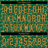 Custom Kelly Green Old Gold-Black 3D Pattern Design Abstract Network Crackle Two-Button Unisex Softball Jersey