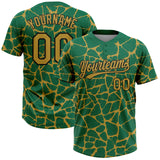 Custom Kelly Green Old Gold-Black 3D Pattern Design Abstract Network Crackle Two-Button Unisex Softball Jersey