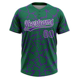 Custom Kelly Green Purple-White 3D Pattern Design Abstract Network Crackle Two-Button Unisex Softball Jersey