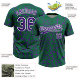 Custom Kelly Green Purple-White 3D Pattern Design Abstract Network Crackle Two-Button Unisex Softball Jersey
