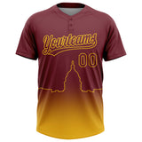 Custom Burgundy Yellow Washington City Edition Gradient Two-Button Unisex Softball Jersey