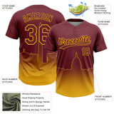 Custom Burgundy Yellow Washington City Edition Gradient Two-Button Unisex Softball Jersey