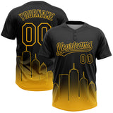 Custom Black Gold Boston City Edition Gradient Two-Button Unisex Softball Jersey