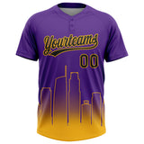 Custom Purple Black-Gold Los Angeles City Edition Gradient Two-Button Unisex Softball Jersey